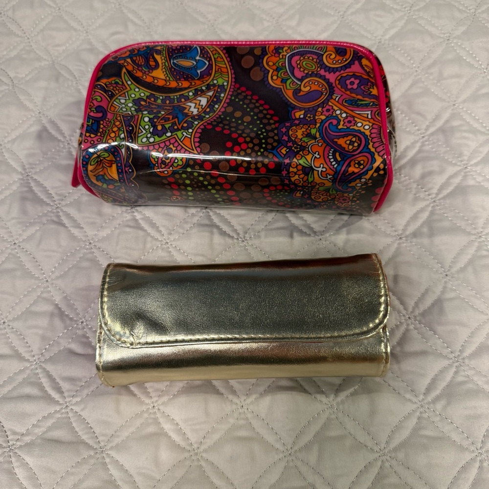 bare minerals - Colorful Paisley bag and makeup brushes for travel.